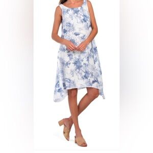 Valentina Naldi Made In Italy Linen Floral Print Sharkbite hem Midi Dress Sz XL.